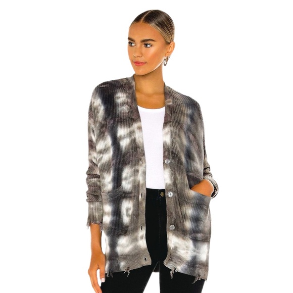 Young Fabulous & Broke Cardigan Sweater Distressed Tie Dye Knit Button Front NEW - Picture 2 of 15